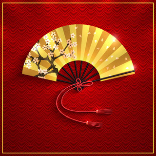 春节红色中国风新年喜庆扇子边框矢量素材
